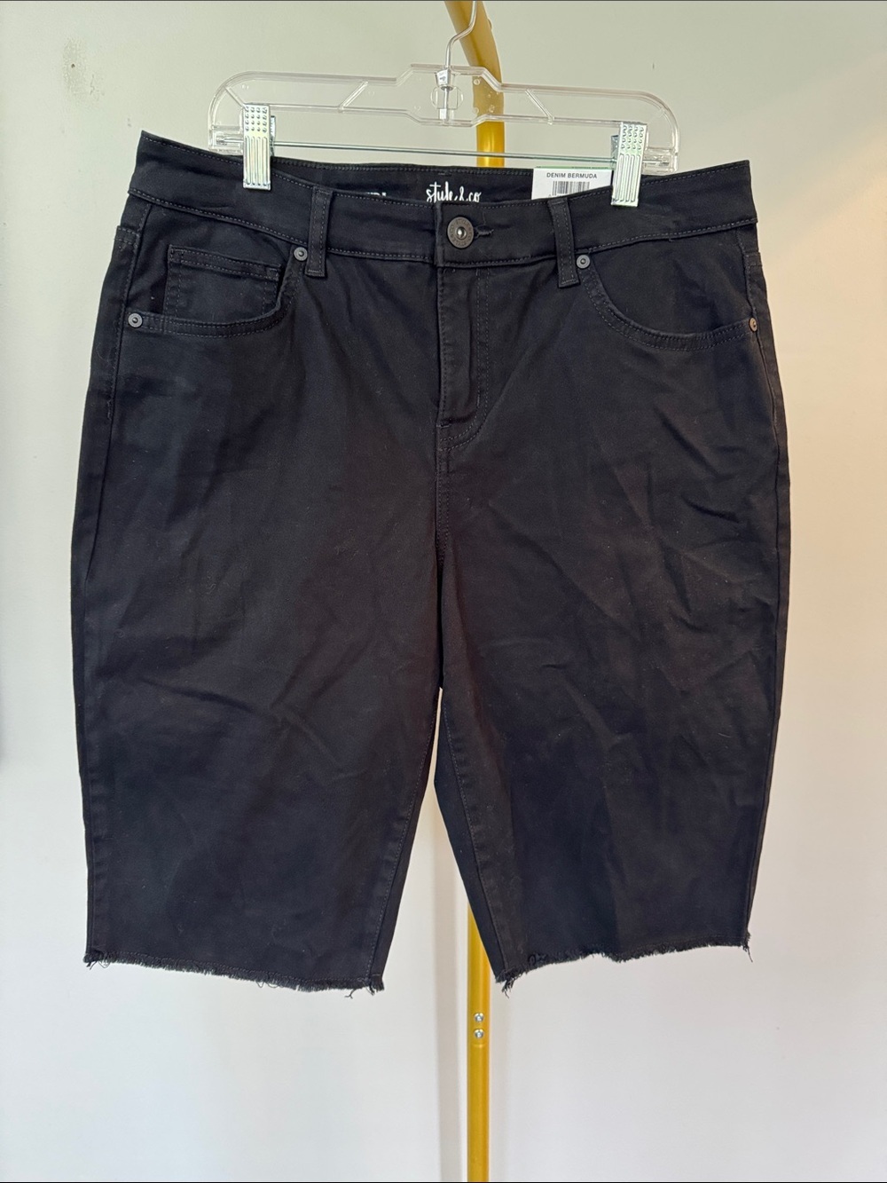 Style & Co Black Denim Bermuda Shorts with Raw Hem NWT 8